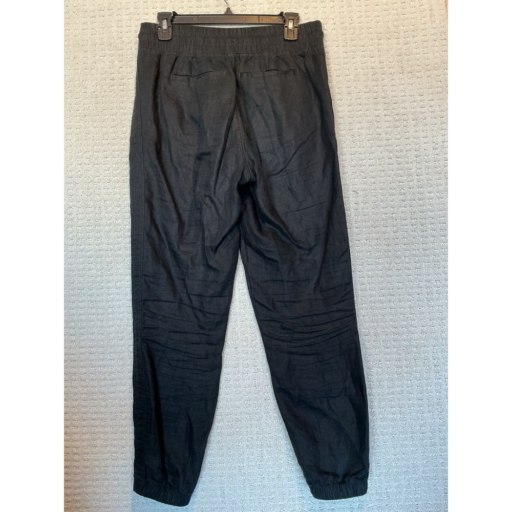 Athleta Pants Sz 2 Black Solid Cabo Linen Joggers Drawstring Zip Pockets - Picture 2 of 3